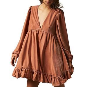 Free People Estella Velvet V-Neck Ruffle Babydoll Mini Dress Women’s Large